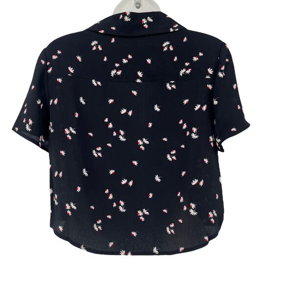 THAKOON Cropped Short Sleeve Shirt Black Daisy Print Button Pocket Small NEW - Picture 3 of 6